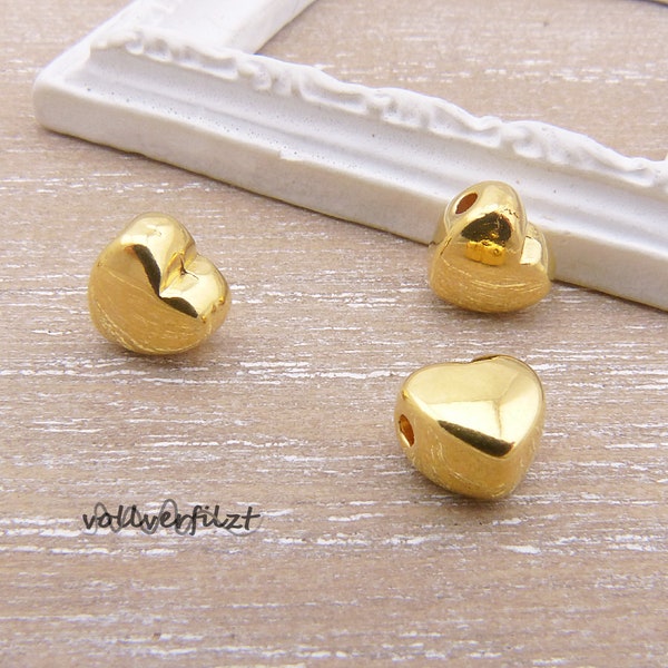 3x kleines Herz Metallperle 6mm goldfarben Zwischenperle