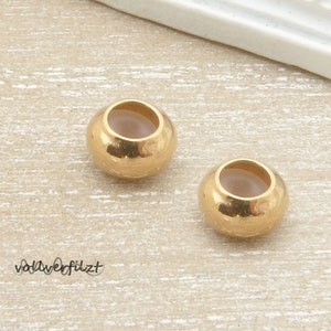 2x Stopperperle mit Gummi Makramee Verschluss 6x3mm für 2x1mm Band Farbauswahl Metall Disc Rose gold