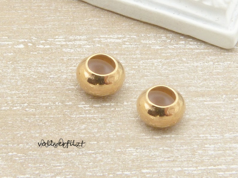 2x Stopperperle mit Gummi Makramee Verschluss 6x3mm für 2x1mm Band Farbauswahl Metall Disc Rose gold