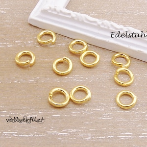 10x Edelstahl Binderinge offen 5mm stabil goldfarben Auswahl Stahl jumpring Biegering Bild 1