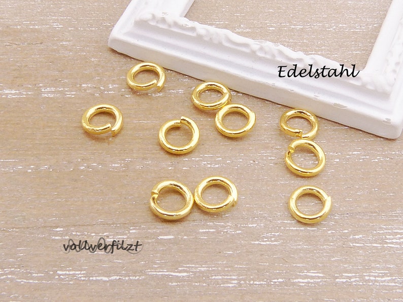 10x Edelstahl Binderinge offen 5mm stabil goldfarben Auswahl Stahl jumpring Biegering Bild 1