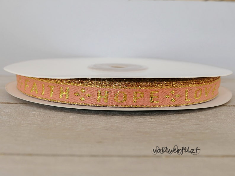 1m Schmuckband mit Text 10mm Textauswahl faith hope love