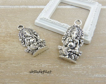 2x Anhänger Ganesha 27x14mm antik silberfarben Hindu Elefant Gott indisch