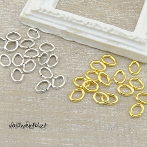 15x stabile Binderinge oval offen 3,5x4,5mm Farbauswahl Metall jumpring Biegerring
