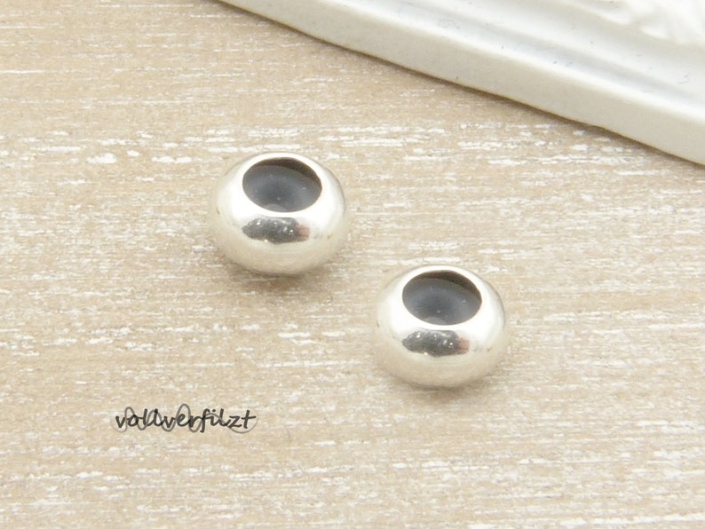 2x Stopperperle mit Gummi Makramee Verschluss 6x3mm für 2x1mm Band Farbauswahl Metall Disc Silver