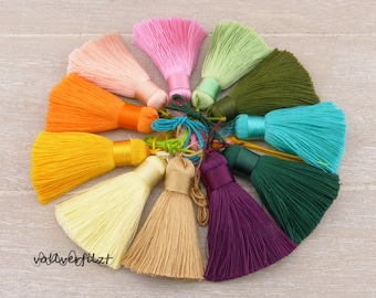 1x dicke Quaste mit Band 5-5,5cm / 12mm glänzend Farbauswahl Boho Anhänger Schmuckanhänger Tassel