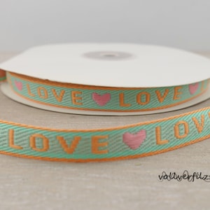 1m Schmuckband mit Text 10mm Text/Motivauswahl love