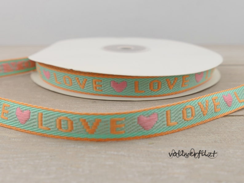 1m Schmuckband mit Text 10mm Text/Motivauswahl love