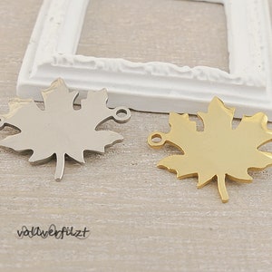 1x Edelstahlverbinder Ahornblatt 20x17mm Farbauswahl lasercut silberfarben | goldfarben Zwischenteil Schmuckverbinder