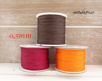 5m (0,23 EUR/m) oder 10m (0,22 EUR/m) Makramee Band 0,5mm Farbauswahl Kordel Schmuckkordel Macramé Schmuckband