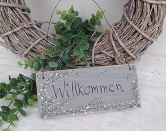 Schild Willkommen handgemalte Häuser Holzschild zum Aufhängen rustikale Deko handgemaltes Schild  Dekohaus Türschild Holz Deko Marthas Hus