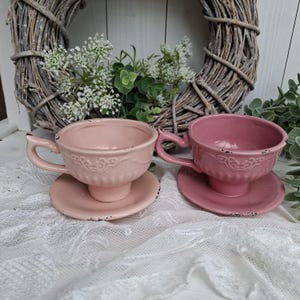 Deko Tasse Pflanztasse rustikale Tischdeko Blumentopf Tasse Pflanztopf mit Untertasse Dekotasse kleine Kaffeetasse Deko kleine Pflanzschale
