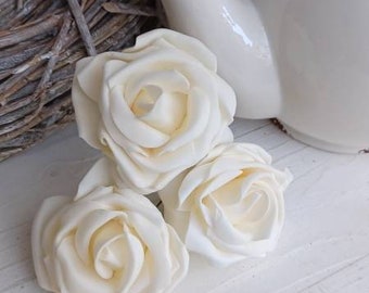 Rosen in creme am Draht Schaumrosen Kunstrosen zum Stecken Rosen am Pick künstliche Blumen für Tischgestecke Hochzeitsblumen Tischdeko