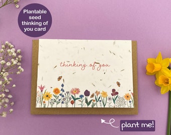 Plantable thinking of you card, floral card, Wildflower seed card, Sympathy card, Eco friendly biodegradable card, Botanical flowers