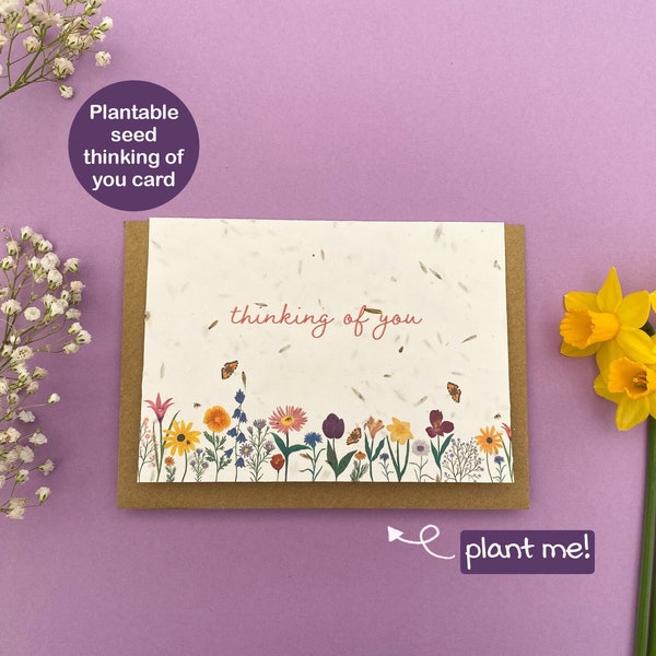 Plantable thinking of you card, floral card, Wildflower seed card, Sympathy card, Eco friendly biodegradable card, Botanical flowers