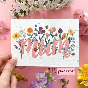 Tarjeta para el Día de la Madre plantable, Tarjeta floral para mamá, Tarjeta con semillas de flores silvestres para el Día de la Madre, Tarjeta biodegradable ecológica, Arte botánico