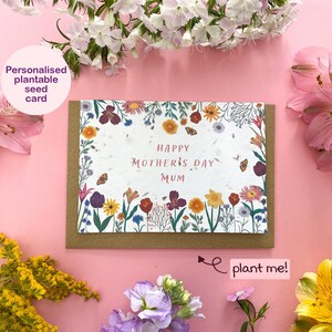 Personalisierte bepflanzbare Muttertagskarte, Blumenkarte für Mama, individuelle Wildblumensamenkarte, umweltfreundliche biologisch abbaubare Karte, botanische Karte