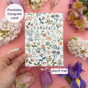 Cartão de parabéns plantável, cartão de felicitações de casamento, cartão de novo emprego, cartão de formatura, cartão de novo bebê, cartão com sementes florais ecológicas
