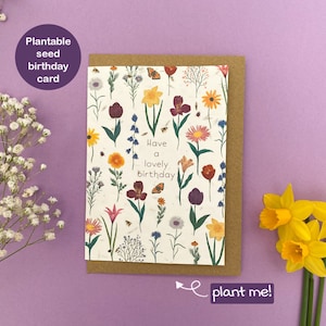 Pflanzlich tragbar zum Geburtstag, Karte zum Geburtstag, Karte zum Geburtstag, Karte für Saatgut, Biologisch abbaubar, Umweltfreundliche Karte, Botanische Blumen