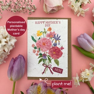Carte de fête des mères à planter personnalisée, carte de bouquet de fleurs pour maman, carte de bouquet de fleurs personnalisée, carte personnalisée de bonne fête des mères