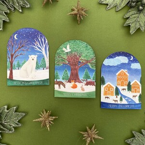 Christmas cards pack, Luxury Arch christmas cards, snowglobe shape cards, polar bears, woodland animals, gingerbread houses, Winter scenes image 2