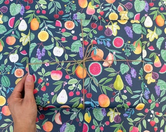 Summer Fruits recyclable wrapping paper, Eco friendly gift wrap, Fruity pattern design, Any occasion, birthday gift wrap, fruit illustration
