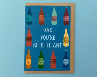 Happy Fathers Day beer card, Card for beer lovers, Card for dad, Father’s day pun joke card, Beer pun card, Brilliant dad, Best dad card