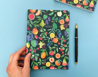 Fruity Notebook, A5 Lined Softcover notebook, Summer fruits pattern, Perfect bound notebook, Stationery gift, Journal