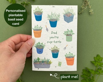 Plantable personalised father's day card, Supherb pun card, Gardening Card, Fathers day basil seeded card, Eco friendly biodegradable card