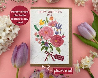 Tarjeta personalizada para el Día de la Madre, tarjeta con ramo de flores para mamá, tarjeta personalizada con ramo de flores, tarjeta personalizada para el Día de la Madre.