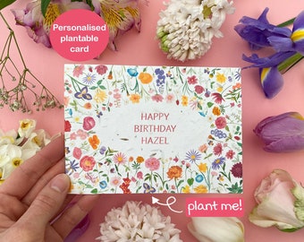 Personalised plantable floral card, Customised Wildflower seed card, Eco friendly biodegradable card, Any occasion card, Custom name card