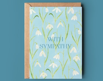 With sympathy greeting card, Snowdrops card, Thinking of you, Condolences card, Bereavement card