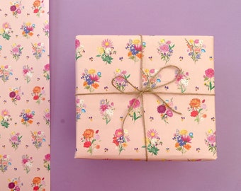 Blumenstrauß recyclebares Geschenkpapier, Eco freundliche Geburtstagsgeschenkverpackung, botanisches Blumenmuster, jede Gelegenheit, Stiefmütterchenillustrationen