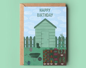 Happy birthday garden card, Card for garden lovers, Card for gardener, Green shed card, Gardening card, Vegetable patch card, Garden