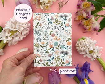 Plantable Congrats card, Wedding congratulations card, New job card, Graduation card, New baby card, Eco friendly floral seeded card