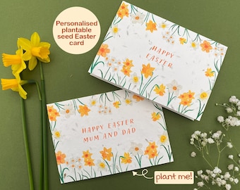Personalised plantable Happy Easter card, Daffodils card, Customised Easter card, Wildflower seed card, Eco friendly biodegradable card