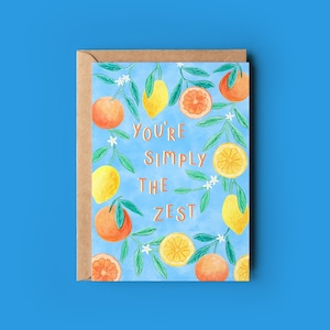 Jesteś po prostu radością życia, Kartka dla przyjaciela, Karta z kalamburem owocowym, Akwarelowa ilustracja botaniczna, Karta wdzięczności, Pomarańcze i cytryny