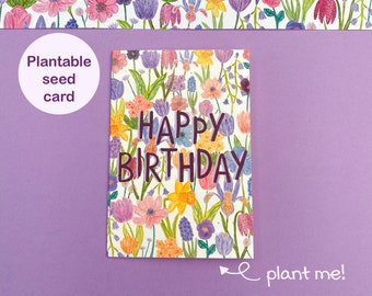 Plantable birthday day card, Spring floral birthday card, Plantable seed card, Wildflower seed card, Eco friendly biodegradable card