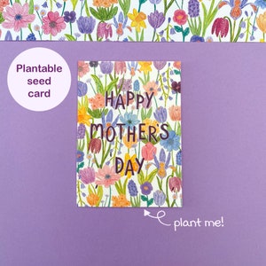 Cartão de dia das mães plantável, cartão floral para a mãe, cartão de semente plantável, cartão de semente de flor silvestre, cartão de dia das mães biodegradável e ecológico