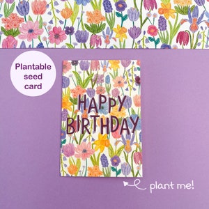 Carte de jour d'anniversaire à planter, carte d'anniversaire florale printanière, carte de graines à planter, carte de graines de fleurs sauvages, carte biodégradable respectueuse de l'environnement