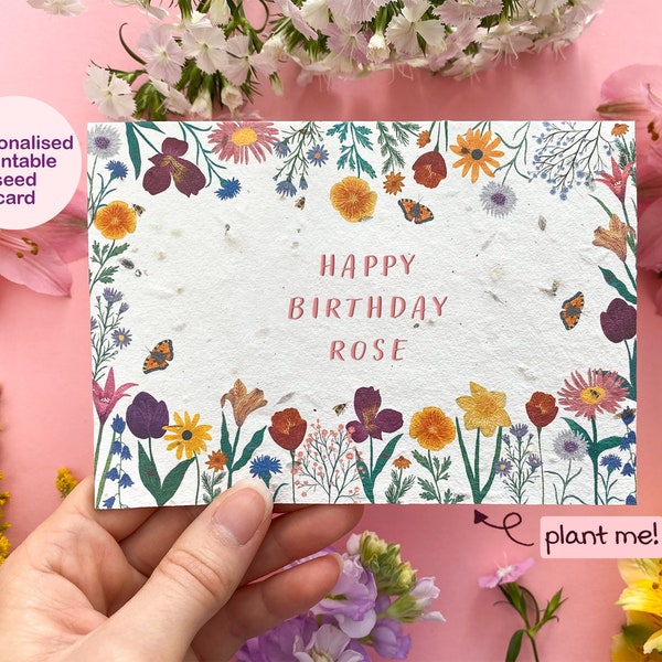Personalised plantable card, Floral, Customised Wildflower seed card, Eco friendly biodegradable card, Any occasion card, Custom name card
