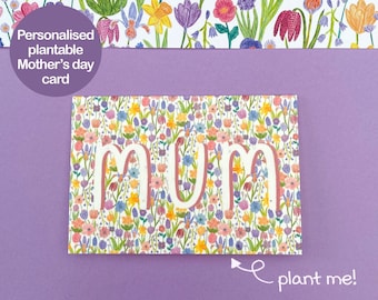 Planterbart morsdagskort, personligt blomkort, planterbart kort, vildblomsfrönkort, miljövänligt biologiskt nedbrytbart morsdagskort