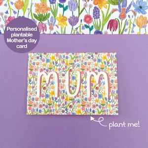 Pflanzbare Muttertagskarte, personalisierte Blumenkarte, bepflanzbare Karte, Wildblumensamenkarte, umweltfreundliche biologisch abbaubare Muttertagskarte