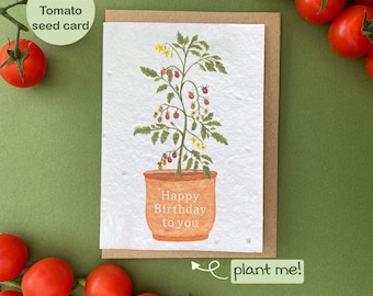 Plantable Tomato seed birthday card, Card for gardeners, Vegetable plant card, Happy birthday to you
