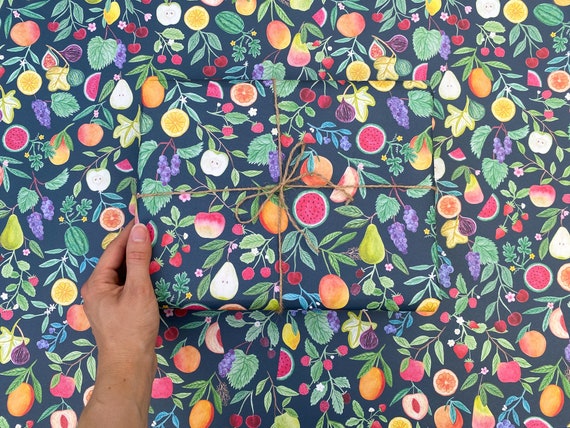 Summer Fruits recyclable wrapping paper, Eco friendly gift wrap, Fruity pattern design, Any occasion, birthday gift wrap, fruit illustration