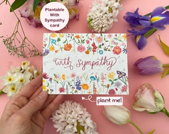 Plantable With Sympathy card, Condolences card, Bereavement card, Floral card, Wildflower seed card, Eco friendly biodegradable card