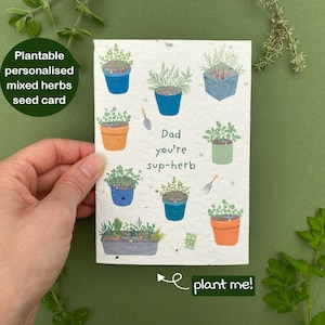 Carte de fête des pères personnalisée à planter, carte de jeu de mots pour papa, carte de jardinage, carte de graines de plantes aromatiques mélangées pour la fête des pères, carte biodégradable respectueuse de l'environnement