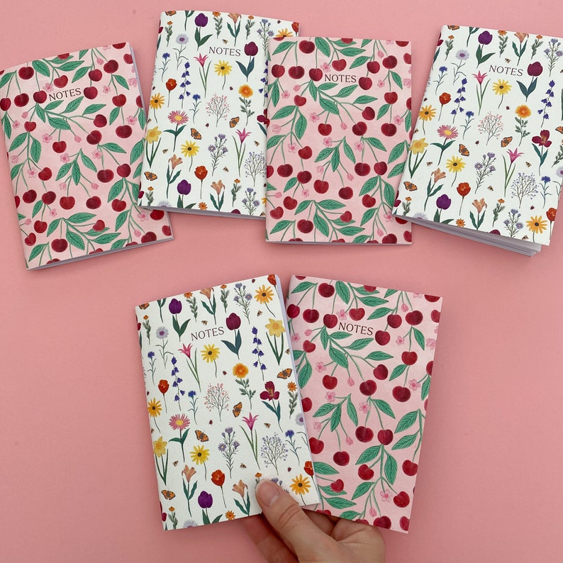 Patterned Note Books Floral A6 Notebook, Botanical Pattern, Blank Pages Saddle Stitched ...