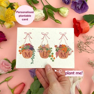 Carte de fête des mères à planter, carte florale pour la fête des mères, carte de graines de fleurs sauvages, carte biodégradable respectueuse de l'environnement, fleurs de panier suspendu