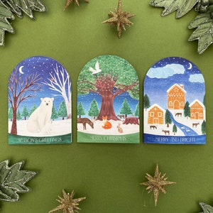 Christmas cards pack, Luxury Arch christmas cards, snowglobe shape cards, polar bears, woodland animals, gingerbread houses, Winter scenes image 7